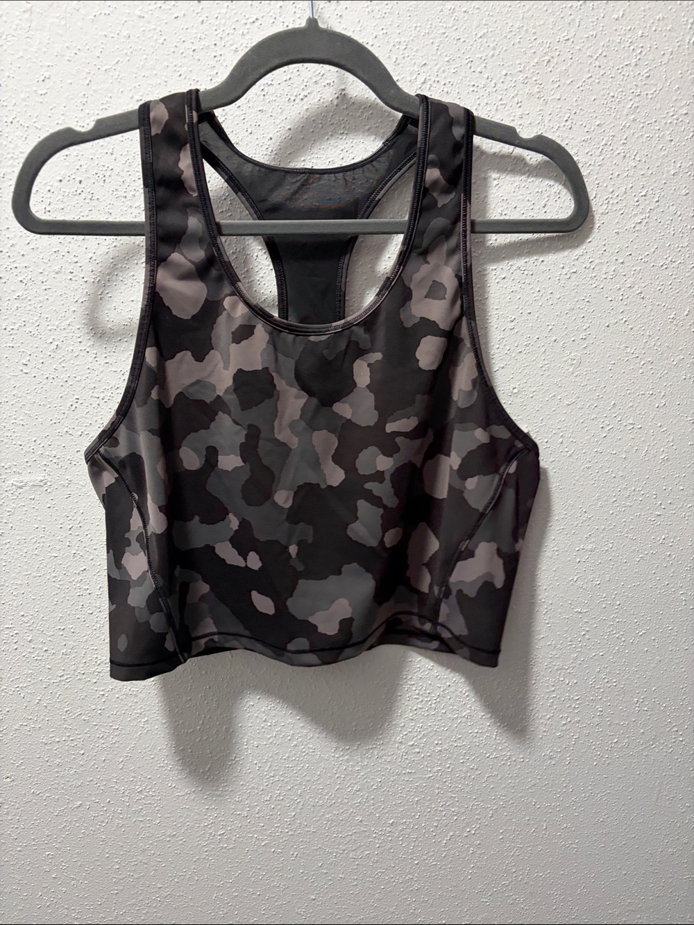 Athleta Grey & Black Camo Racerback Crop Sports Bra